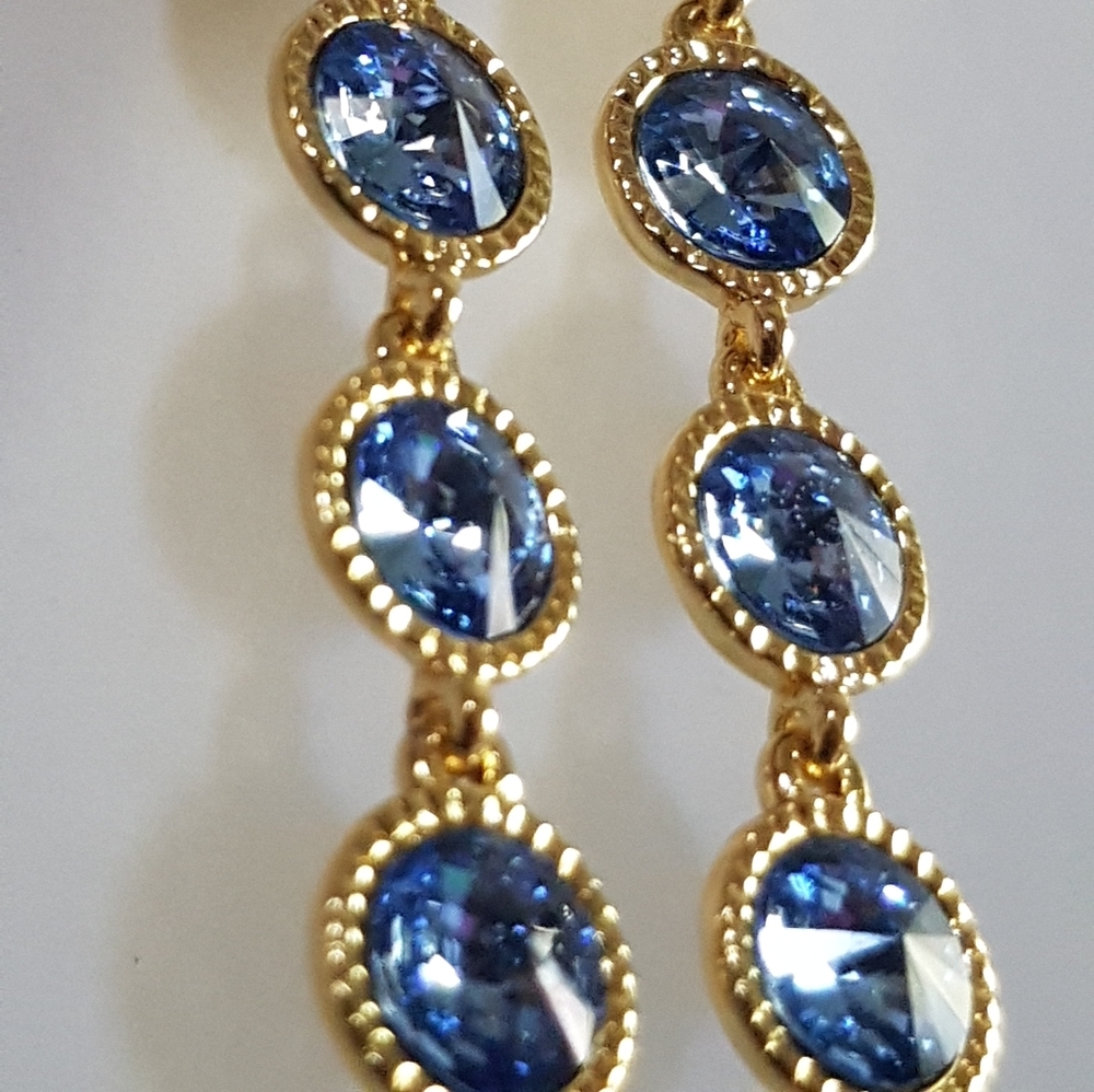 Ted Baker Gold Blue Crystal Drop Earrings - Picture 3 of 3